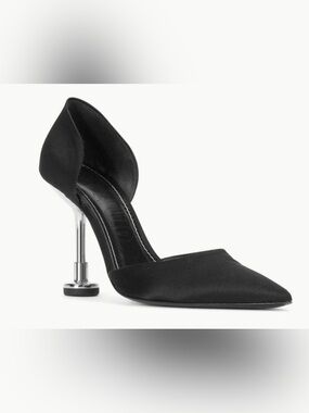 STAUD Black Pointed Pump with Sculpted Silver Heel